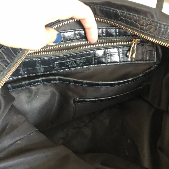 🌻3/25$ Zara large faux croc-embossed tote bag dark green - Picture 9 of 14
